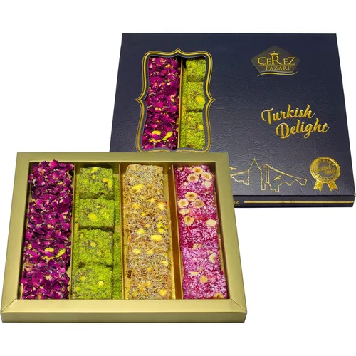 Cerez Pazari Delicia turca Pistacho y Avellana con Fantástico Sabor a Rosa y Granada Experiencia en Caja de Regalo Grande de Lujo 17.64 oz | Surtido