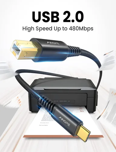 Miniatura 2 de AINOPE Cable de impresora USB C de 6.6 pies, negro, trenzado de nailon, para Yamaha, piano digital Casio, teclado, hp, hermano, impresoras Canon