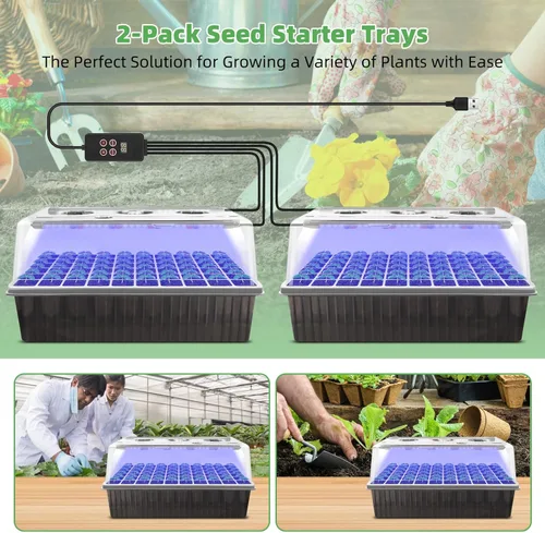 Miniatura 8 de Bandeja de inicio de semillas de riego automático de 120 celdas con luz de crecimiento, temporizador de 1 a 24 horas, cúpula de humedad, medidor