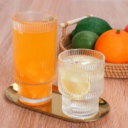Miniatura 3 de Vasos acanalados para beber, estilo origami, juego de 4, cristalería vintage ondulada para cóctel, café, refrescos, jugo, cerveza