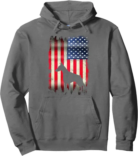 Miniatura 7 de Sudadera con capucha y divertida bandera de Estados Unidos de Doberman, Negro