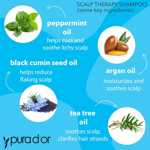 Miniatura 2 de PURA D'OR Champú de terapia para el cuero cabelludo hidrata y nutre el cuidado del cuero cabelludo para el árbol de té escamoso con picazón, menta