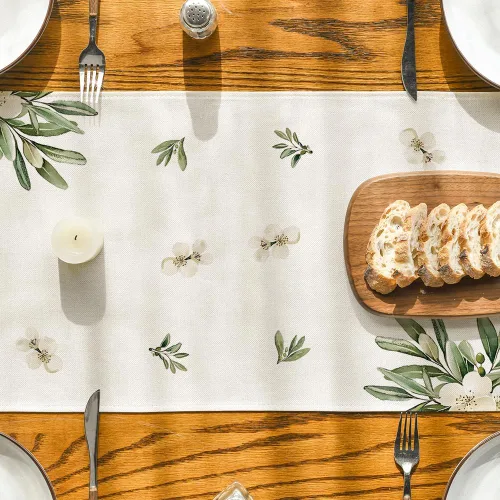 Miniatura 7 de Artoid Mode - Camino de mesa de hojas de olivo cruzadas, decoración de mesa de cocina y comedor de temporada de verano de Pascua, para decoración