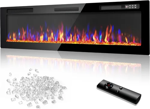 Miniatura 9 de Vitesse Chimenea Eléctrica Ultrafina de 42 Pulgadas Empotrada en Pared y Montada en Pared Calentador de Chimenea, Chimenea Lineal con Llama