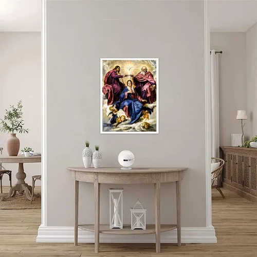 Miniatura 4 de NONBER Pintura para pared, póster de la Virgen María, Coronación de la Virgen de la Virgen, pintura en lienzo e impresiones artísticas de pared, 12