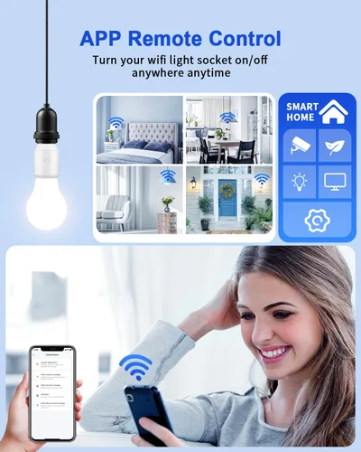 Miniatura 4 de Enchufe de luz de control remoto con WiFi (solo 2.4G), WiFi inteligente y Bluetooth y adaptador de bombilla RF433 E26 E27 e interruptor de pared