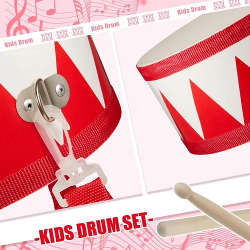 Miniatura 3 de Juego de batería para niños, batería de madera de 8 pulgadas con correa ajustable, 2 baquetas, juego de instrumentos musicales sensoriales