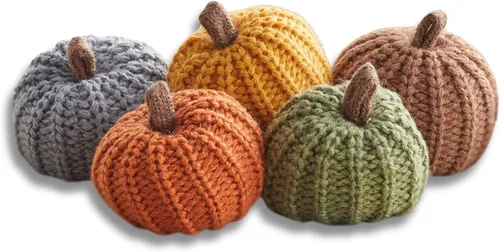 Miniatura 20 de Your Heart's Content Juego de 5 mini calabazas de punto, regalo pensativo, favorito de otoño, rellenos de cuencos de otoño, decoración de bandeja