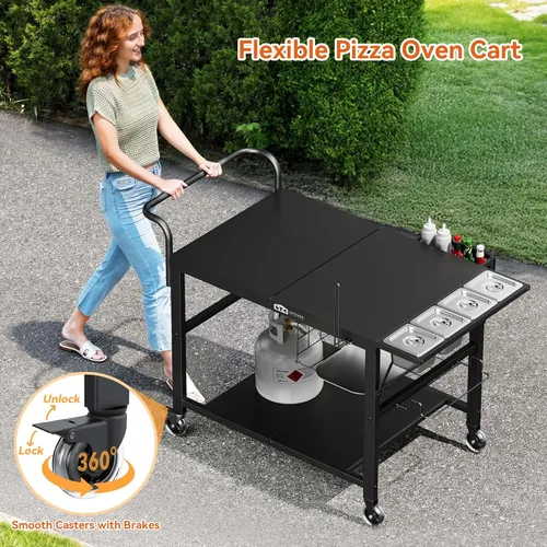 Miniatura 10 de Leteuke Mesa para horno de pizza, mesa de carrito para parrilla Blackstone, soporte para horno de pizza al aire libre, se adapta a Ninja, Cuisinart