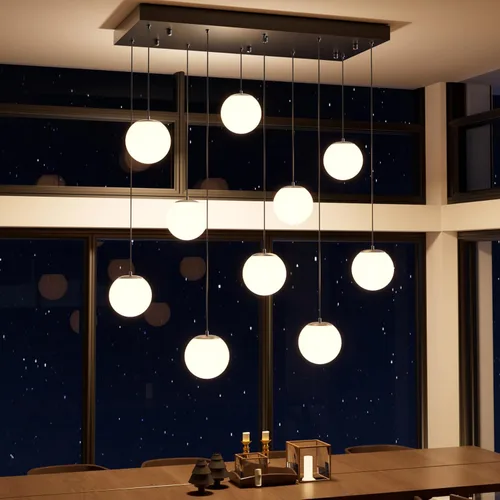 Miniatura 12 de ykolupty Escalera LED de 10 luces LED moderna con globo de cristal, lámpara colgante grande para techos altos, accesorios de iluminación de entrada