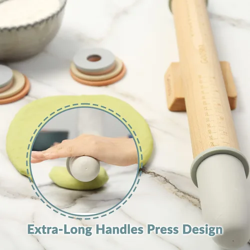 Miniatura 5 de Geesta - Rodillo de madera ajustable con 5 anillos de grosor, diseño de mango de prensa de rodillo de masa preciso con guía de medición para Western