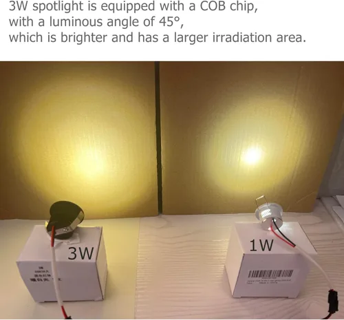 Miniatura 5 de 2 paquetes de mini focos de 3 W, AC 110V 220V, luces empotradas para techo, para exhibición en vitrina y debajo del gabinete, luz blanco cálido 3000