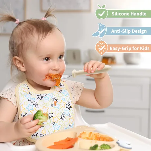 Miniatura 4 de DRKIO Juego de 8 Tenedores para Niños Pequeños - Tenedores para Bebé con Mango de Silicona, Seguros para Niños, Acero Inoxidable 18/8, Juego