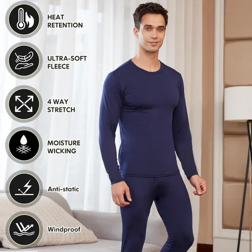 Miniatura 5 de CL convallaria Long Johns Thermal Underwear for Men Soft Fleece Lined Base Layer Cold Weather Top Bottom Set XS-4XL