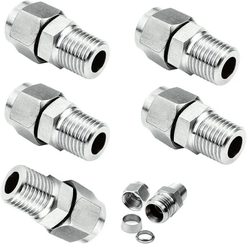 Miniatura 7 de Beduan 304 Acoplador de casquillo de compresión de acero inoxidable, tubo de 5/16 pulgadas OD x 1/4 pulgadas NPT macho, adaptador recto con dobles