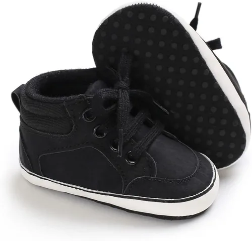 Miniatura 5 de Sekantrol Zapatos de cuna para recién nacidos, zapatos de bebé para niños y niñas, suela de goma suave, zapatos de moda de caña alta antideslizantes