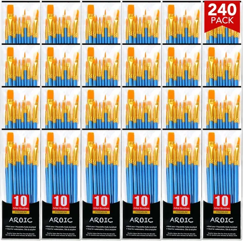 Miniatura 12 de AROIC Pinceles de pintura acrílica, 6 paquetes/60 piezas, juego de pinceles de nailon para pintura al óleo para acuarela, kits profesionales de Rosa