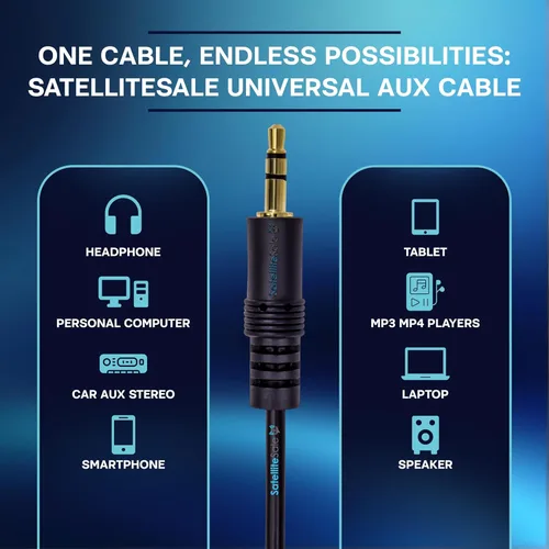 Miniatura 6 de SatelliteSale Conector de audio auxiliar de 0.138 in macho a macho, cable auxiliar estéreo digital, cable universal de PVC, cable negro, 30 pies