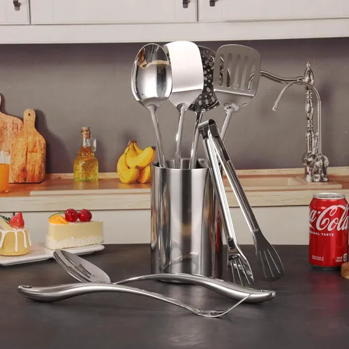 Miniatura 7 de Juego de utensilios de cocina de acero inoxidable 18/10 con soporte - Juego de cucharas espátula de 15" con organizador de almacenamiento para 12