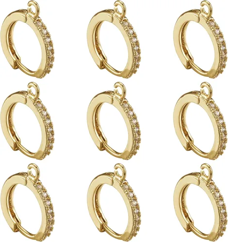 Cheriswelry 10 pares de aretes de aro de circonita cúbica dorada transparente de latón, micro palanca, colgantes, aretes redondos, de 0.55 x 0.63
