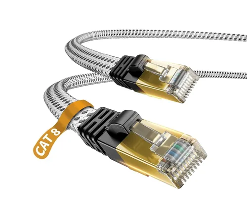 Miniatura 16 de Cable Ethernet Cat 8 DanYee, 3 pies, de nailon trenzado, alta velocidad, RJ45, 2000 MHz, negro