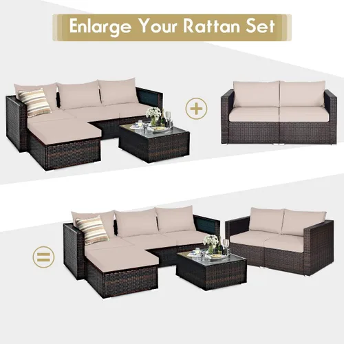 Miniatura 9 de COSTWAY Juego de conversación de muebles seccionales de sofá esquinero de ratán para patio, 2 piezas Beige