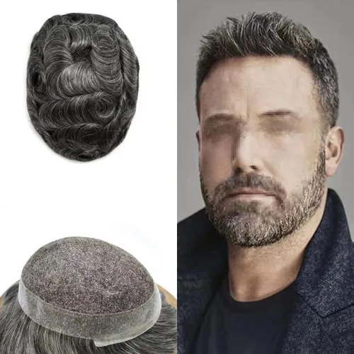 Miniatura 43 de French Lace Mens Toupee Sistema de cabello humano Toupee para hombres Pieza de cabello humano real invisible PU línea capilar natural protesis