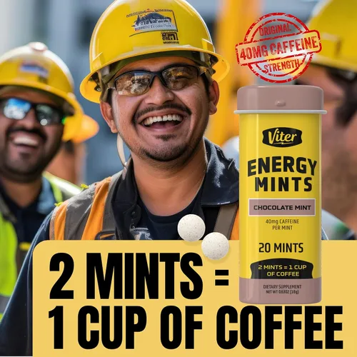 Miniatura 6 de Viter Energy Mentas con Cafeína 40mg de Cafeína, Vitaminas B, Sin Azúcar. (Menta Chocolate, 20 piezas, Paquete de 6)