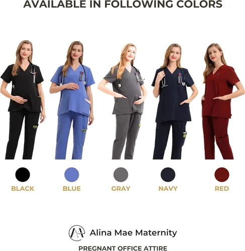 Miniatura 8 de Exfoliante de maternidad para mujeres embarazadas, uniforme de médico, pantalón de enfermera, con 6 bolsillos