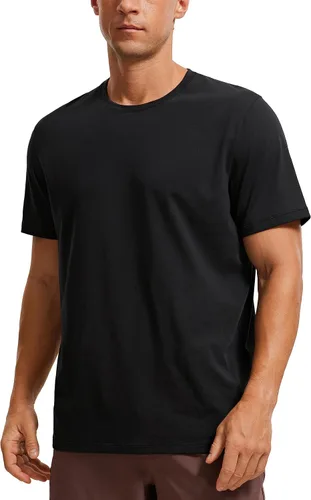 CRZ YOGA Camiseta de manga corta de algodón y poliéster para hombre, ajuste clásico, informal, para entrenamiento, suave, de primera calidad