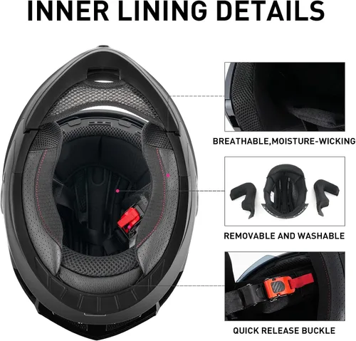 Miniatura 5 de CUTEY Casco modular de motocicleta de cara completa con certificación DOT, diseño abatible con doble visera para adultos, hombres y mujeres