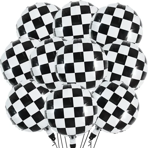 TONIFUL 18 globos a cuadros blancos y negros, globos de carreras de 18 pulgadas para decoraciones de fiestas temáticas de autos de carreras rápidas