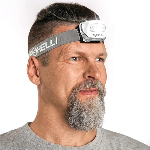 Miniatura 14 de Foxelli Linterna de Cabeza LED para Adultos y Niños, para Correr, Acampar, Hacer Senderismo, Faro de Cabeza con Luz Blanca y Roja, Diadema Cómoda