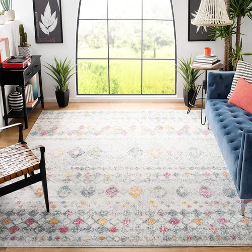 Miniatura 14 de SAFAVIEH Madison Collection - Alfombra decorativa de 2 x 3 pies, color marfil y carbón, diseño marroquí bohemio envejecido, no desprende pelusa