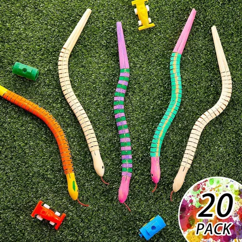 Miniatura 5 de BBTO 20 piezas de serpiente de madera a granel articulada flexible sin terminar serpiente Wiggly de madera con 12 colores acrílicos pintura y pincel
