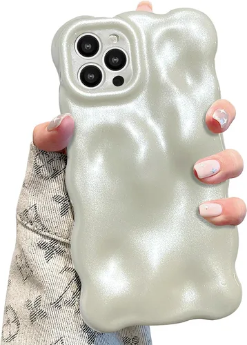 Miniatura 9 de UEEBAI Funda ondulada para iPhone 12 Pro Max, bonita cubierta plateada con forma de onda para iPhone, bonita funda estética 3D para teléfono, Blanco
