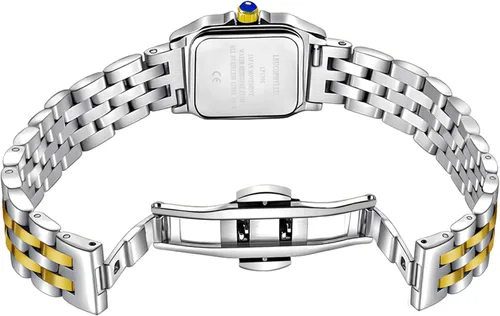 Miniatura 3 de Relojes pequeños de oro para mujer con funda rectangular vintage, esfera romana clásica, banda de acero inoxidable resistente al agua con cadena