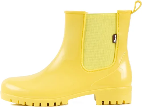 Planone - Botas impermeables cortas, para mujer, para jardín, blancas, antideslizantes, botas de lluvia tipo Chelsea, con plantillas cómodas,