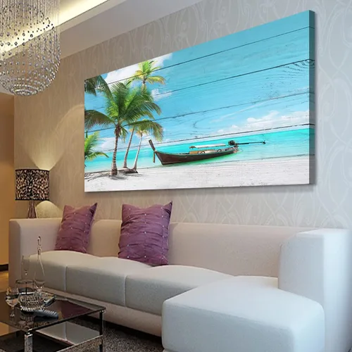 Miniatura 10 de Cuadros en Lienzo de Puesta de Sol en la Playa Arte de Pared para Sala de Estar Dormitorio Decoración de Pared, Impresiones de Arte de Pared