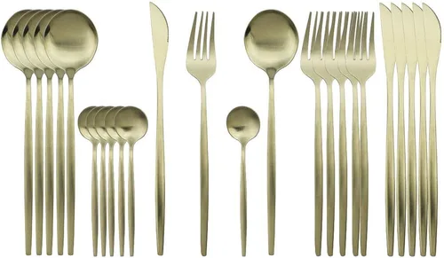 Miniatura 12 de JASHII Juego de cubiertos de 24 piezas con piezas de servir, utensilios de acero inoxidable, incluye cuchillo, tenedor/cuchara, acabado mate, apto