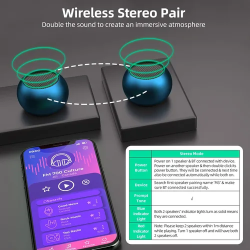 Miniatura 4 de SEVENKA 2 mini altavoces Bluetooth, altavoz inalámbrico portátil pequeño de 3 W con cordón, resistente al agua, emparejamiento estéreo inalámbrico