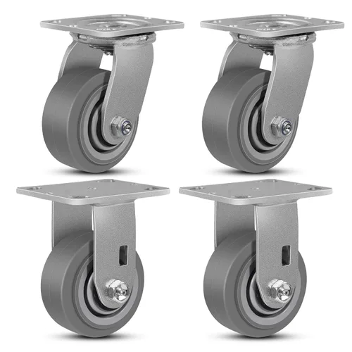Miniatura 48 de Juego de 4 ruedas giratorias industriales de 5 pulgadas de alta resistencia con capacidad de carga de 3200 libras, ruedas de goma para muebles