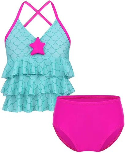 TiaoBug Traje de baño atlético de dos piezas para niñas, conjunto de bikini halter para niños, trajes de baño de sirena