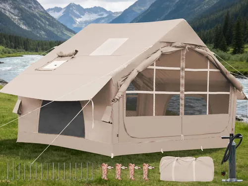 Miniatura 12 de Inflatable Camping Tent,2/4/6/8 Person Glamping Inflatable Tents with Awning, Quick Setup Blow Up Tents with Pump, Waterproof Oxford Inflatable 2-4