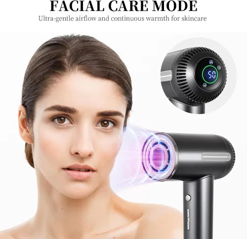 Miniatura 5 de Secador de pelo, secador iónico de alta velocidad de 1600 W con difusor, secador de pelo de plasma con modo facial (blanco)