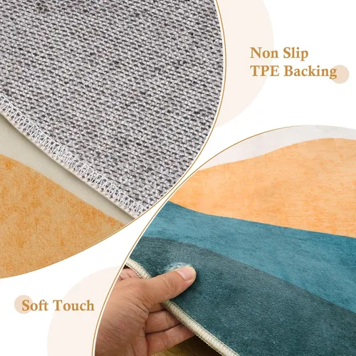 Miniatura 3 de Alfombras abstractas redondas de 5 pies para dormitorio, alfombra circular lavable antideslizante, alfombra de piso suave y colorida de pelo bajo