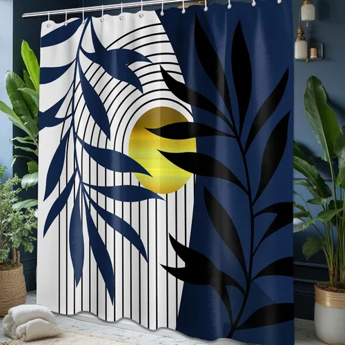 Miniatura 36 de Cortina de ducha bohemia en negro y gris, cortinas de ducha modernas de mediados de siglo negro y gris para baño, juego de tela impermeable