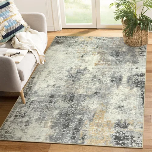 Miniatura 67 de Lahome Alfombra redonda moderna abstracta de 3 pies, color azul, lavable, de 3 x 3 pies, para cocina, entrada, suave, pequeña, antideslizante