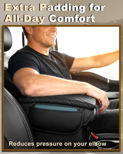 Miniatura 3 de Reposabrazos para consola central de Jeep Wrangler con almohadillas y bolsillos organizadores, protector de reposabrazos de cuero sintético negro