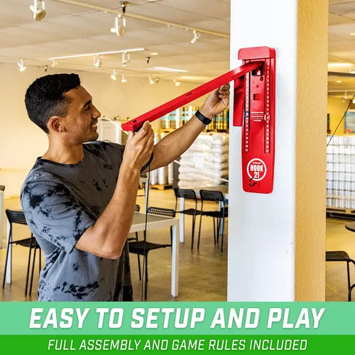 Miniatura 7 de GoSports Hook 21 Juego de columpio de anillo montado en la pared con brazo plegable - Juega en interiores o exteriores Rojo